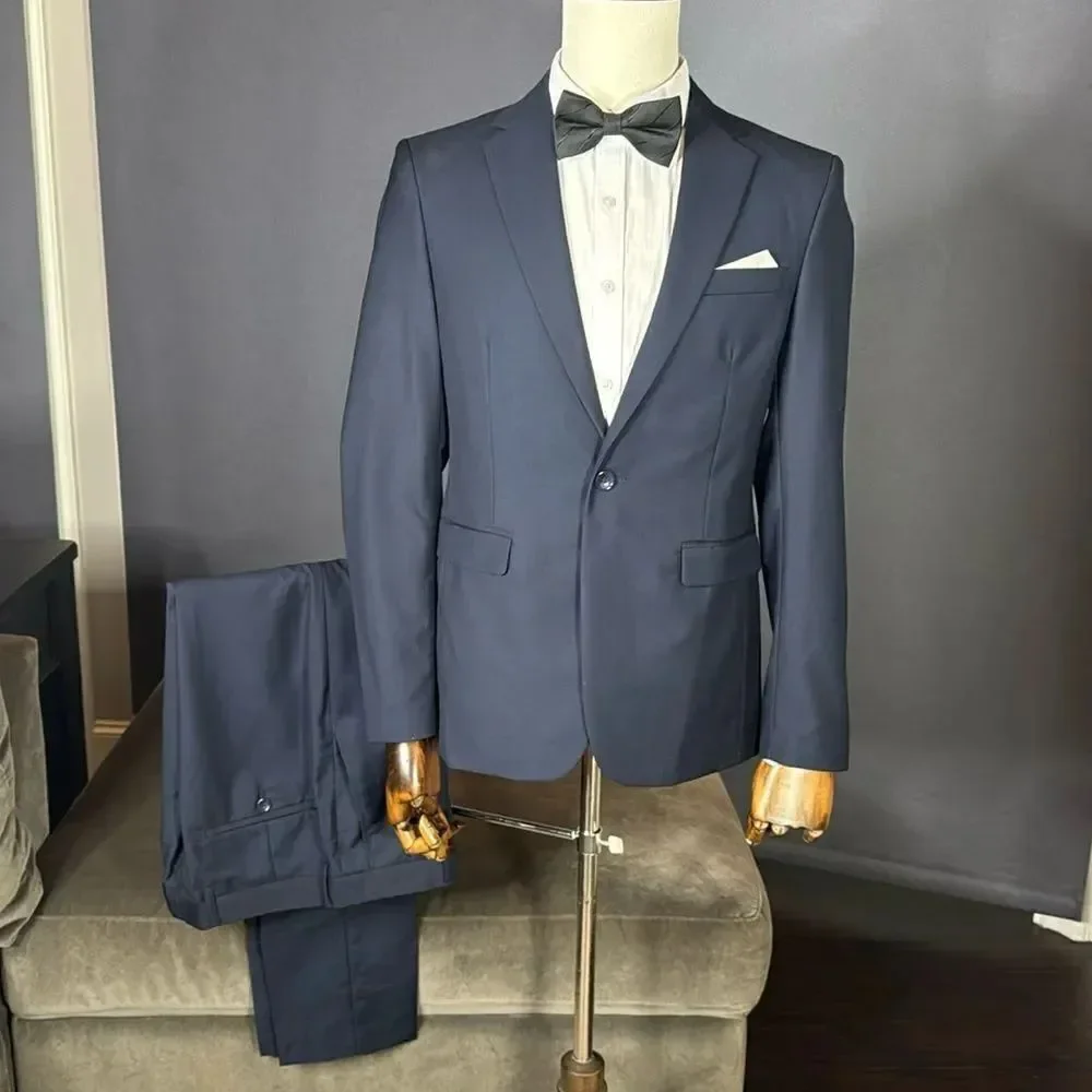 Men’s Dark Blue 2 Piece Formal Suit Notched Lapel Size 34 Jacket 31 Pants NEW